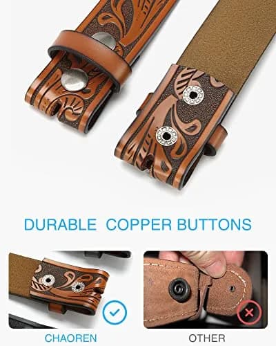 CHAOREN Western Belts for Men without Buckle, 1.5" Full Grain Leather Strap | Floral Black thumbnail 2