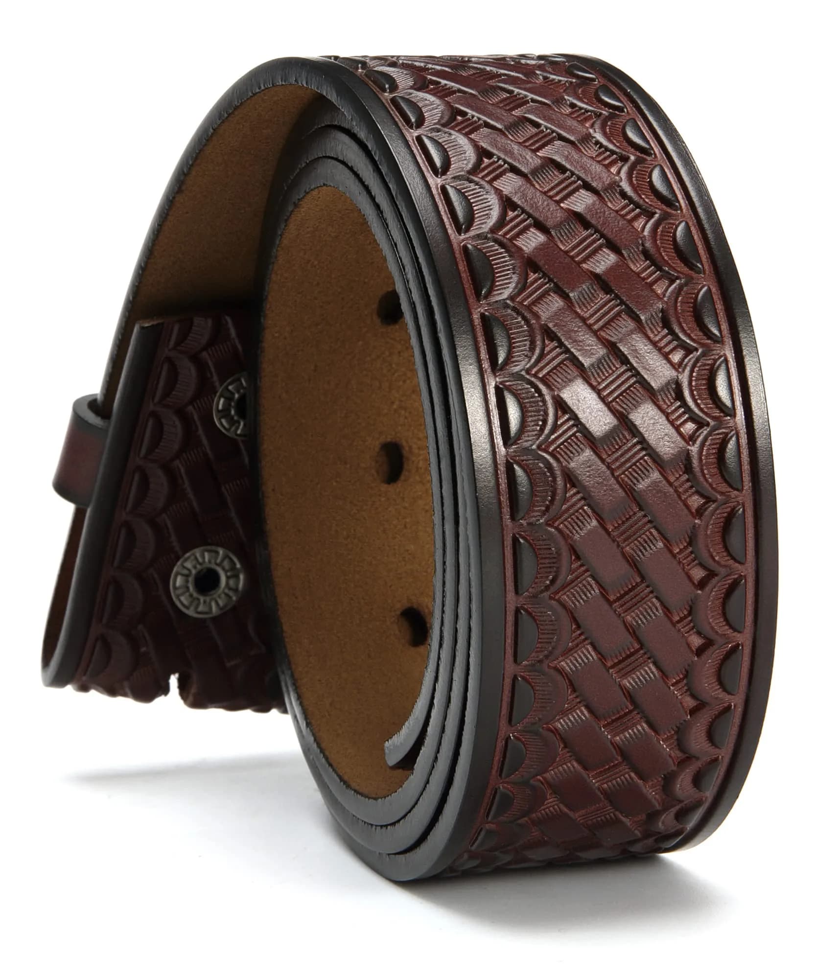 CHAOREN Western Leather Belt Strap for Men, 1.5" (3.8 cm) Full Grain Leather, Interwoven Dark Brown | Floral Embossed Pattern - main product image