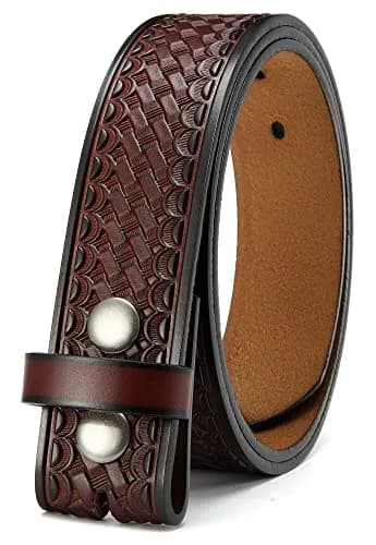 CHAOREN Western Leather Belt Strap for Men, 1.5" (3.8 cm) Full Grain Leather, Interwoven Dark Brown | Floral Embossed Pattern thumbnail 4