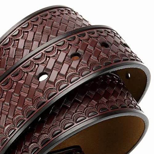 CHAOREN Western Leather Belt Strap for Men, 1.5" (3.8 cm) Full Grain Leather, Interwoven Dark Brown | Floral Embossed Pattern thumbnail 5