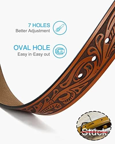 CHAOREN Western Leather Belt Strap for Men, 1.5" (3.8 cm) Full Grain Leather, Interwoven Dark Brown | Floral Embossed Pattern thumbnail 3