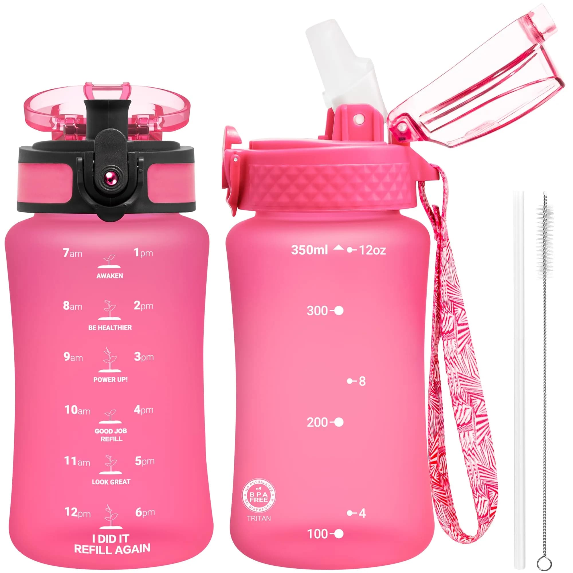 OLDLEY Kids Water Bottle 355ml (12 oz) | BPA-Free Reusable Tritan Plastic with Straw & Chug Lids — Rose red / 12 Ounces