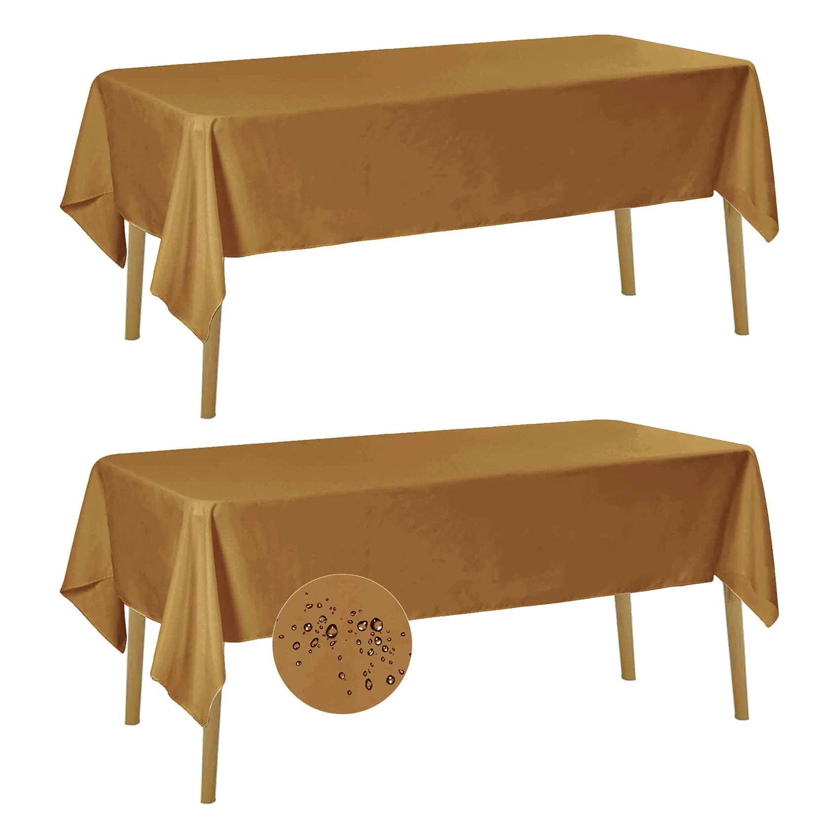 Fokitut Waterproof Rectangle Tablecloth 60x102 Inch | Stain & Wrinkle Resistant Polyester — Gold / 60x120''