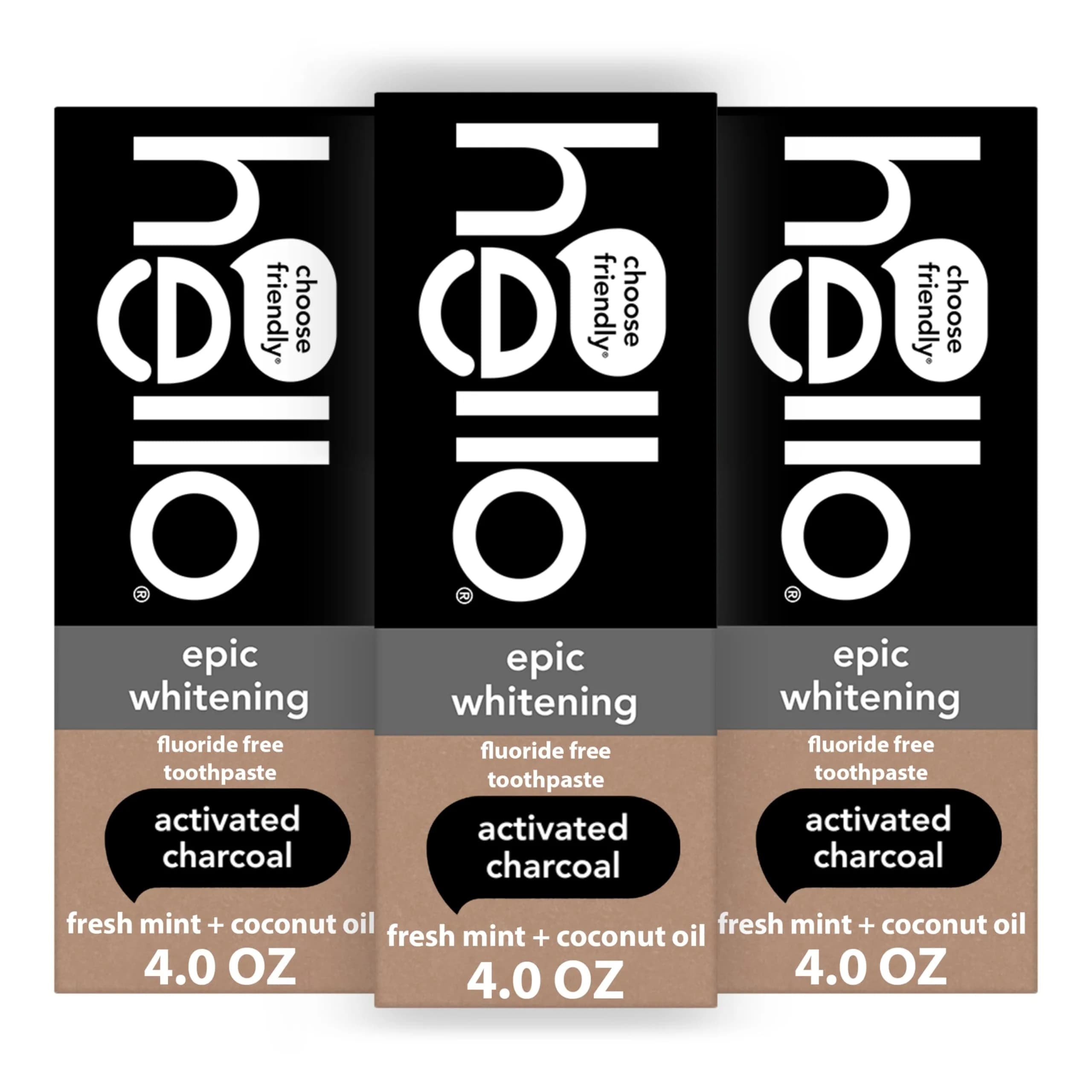 hello Epic Whitening Activated Charcoal Toothpaste 4 oz (113 g) | Fluoride-Free Whitening & Plaque Removal — Black