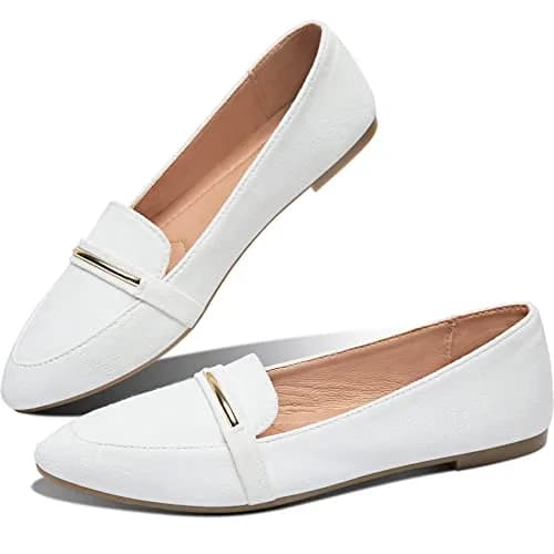 Obtaom Women's Pointy Toe Loafer Flat Comfortable Faux Suede Work Shoes, White US7 | Elegant & Breathable thumbnail 1