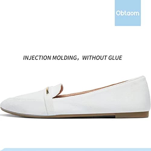 Obtaom Women's Pointy Toe Loafer Flat Comfortable Faux Suede Work Shoes, White US7 | Elegant & Breathable thumbnail 4