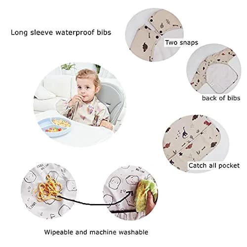 GZMM Waterproof Baby Bibs Long Sleeve Feeding Bib with Food Catcher | Easy Clean & Washable for 6-24 Months thumbnail 2