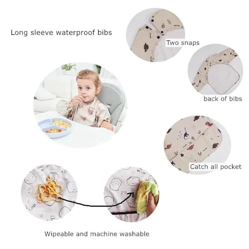 GZMM Waterproof Baby Bibs Long Sleeve Feeding Bib with Food Catcher, Easy Clean & Washable | Infant Toddler Bibs for 6-24 Months thumbnail 3