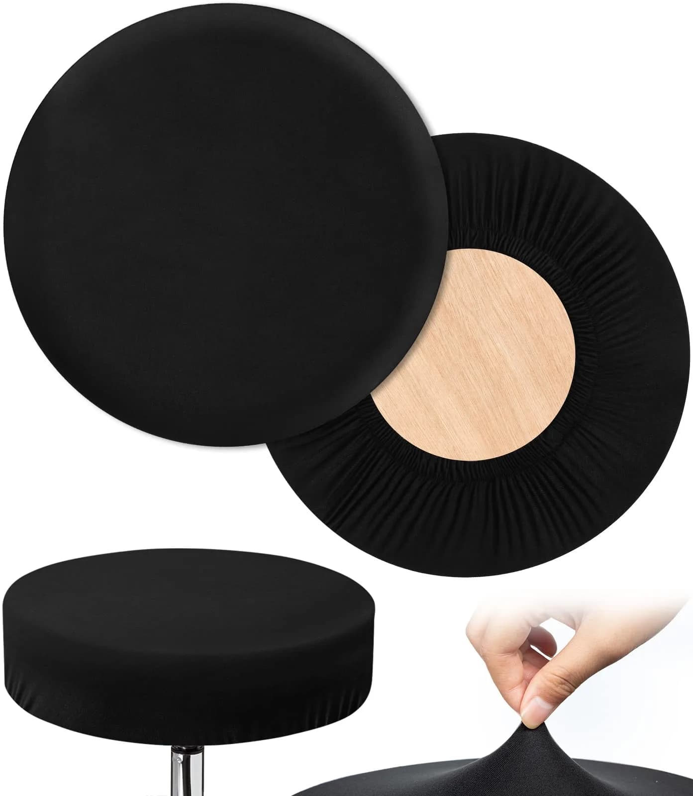 HFATMOS Black Round Stool Covers 2 Pcs | Fits 9-12 inch Diameter Stools — 12-15 inch