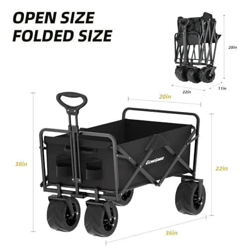 EchoSmile Heavy Duty Foldable Utility Cart 350Lbs | Waterproof Metal Frame, All-Terrain Wheels thumbnail 2
