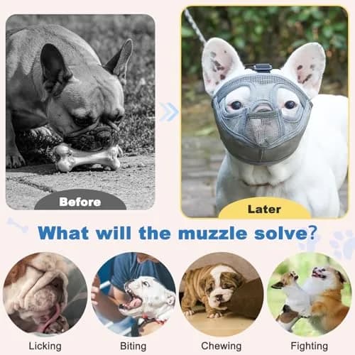 BARKLESS French Bulldog Muzzle, Full Panting Mesh Short Snout | Breathable, Adjustable for Large Dogs thumbnail 7
