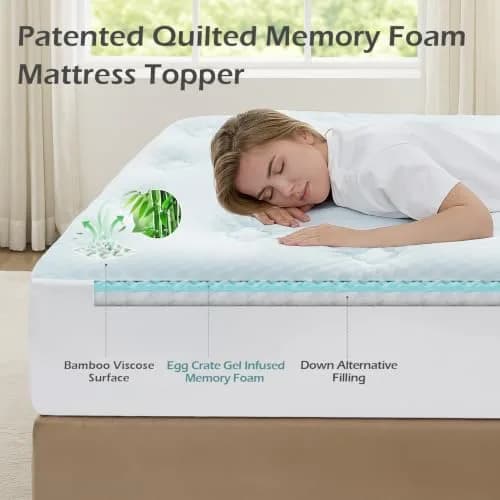 Hansleep Queen Mattress Topper 135cm x 190cm (53" x 75") | Gel Memory Foam & Bamboo Viscose for Back Pain Relief thumbnail 2