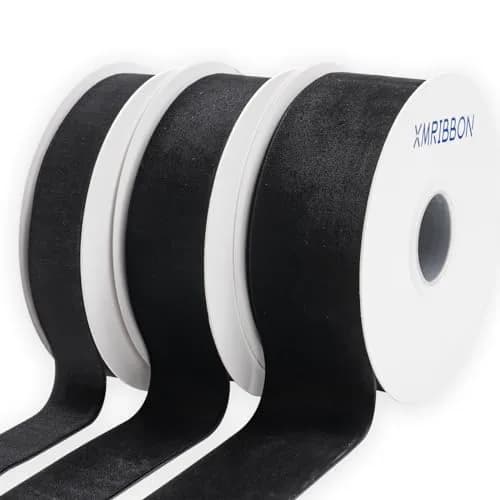 XMRIBBON Black Velvet Ribbon Single Sided, 5.08 cm (2 Inch) x 9.14 m (10 Yards) Spool | Classic Solid Craft Ribbon thumbnail 5