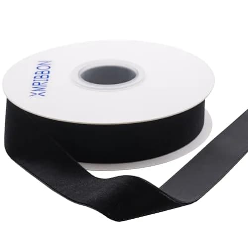 XMRIBBON Black Velvet Ribbon Single Sided 2.54 cm (1 Inch) x 9.14 m (10 Yards) Spool | Classic Solid Nylon Craft Ribbon thumbnail 2