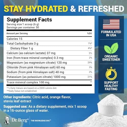 Dr. Berg Zero Sugar Hydration Keto Electrolyte Powder 10.86oz | 50 Servings, No Sugar, Pink Himalayan Salt thumbnail 3