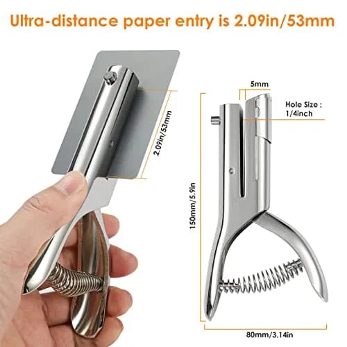 Rikolto Heavy Duty Single Hole Punch 1/4 inch (6mm) Hole, 2" Reach | Punches Paper, Cards, PVC, Thin Plastic thumbnail 3