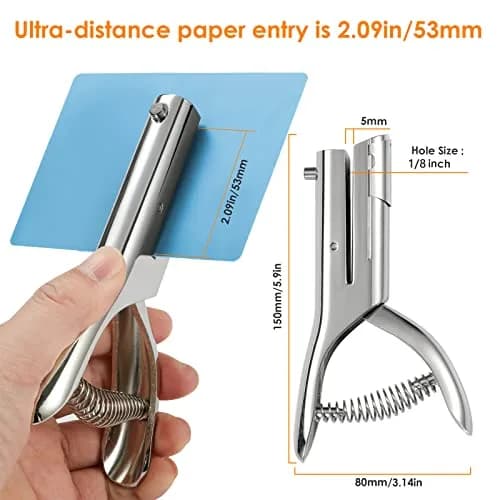 Rikolto Heavy Duty Single Hole Punch 3mm (1/8") Hole | Punch Up to 2" Reach thumbnail 2