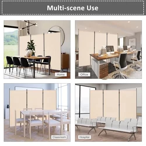 Spurgehom 3 Panel Folding Room Divider Privacy Screen 208 cm (102" W x 71" H) | Freestanding Beige Fabric Partition thumbnail 4