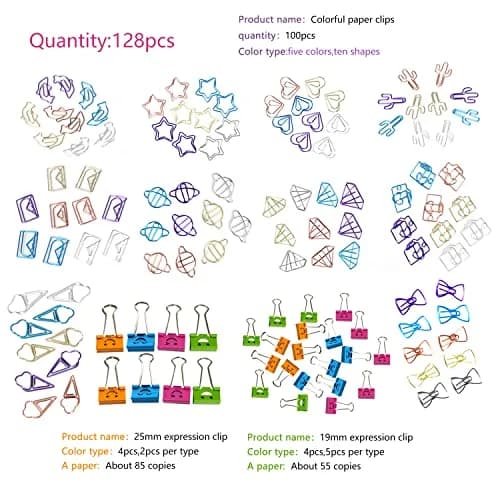Auson 128 Pcs Colorful Paperclips and Binder Clips Set | 10 Patterns, Rust-Resistant, Holds Up To 50 Sheets thumbnail 3