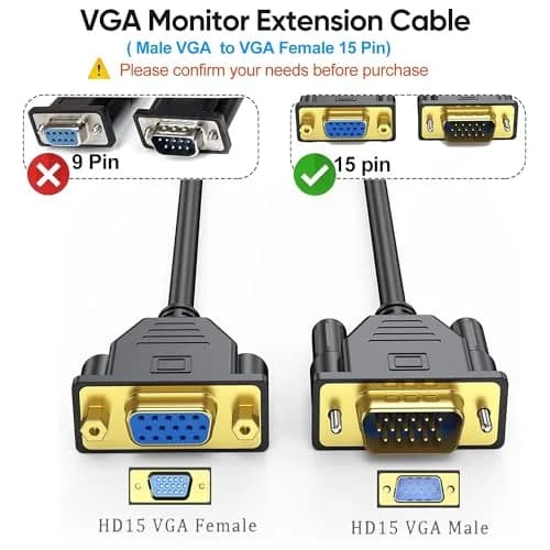 UV-CABLE VGA Extension Cable 3FT (0.91 m) Male to Female | 1080P Full HD Support thumbnail 2