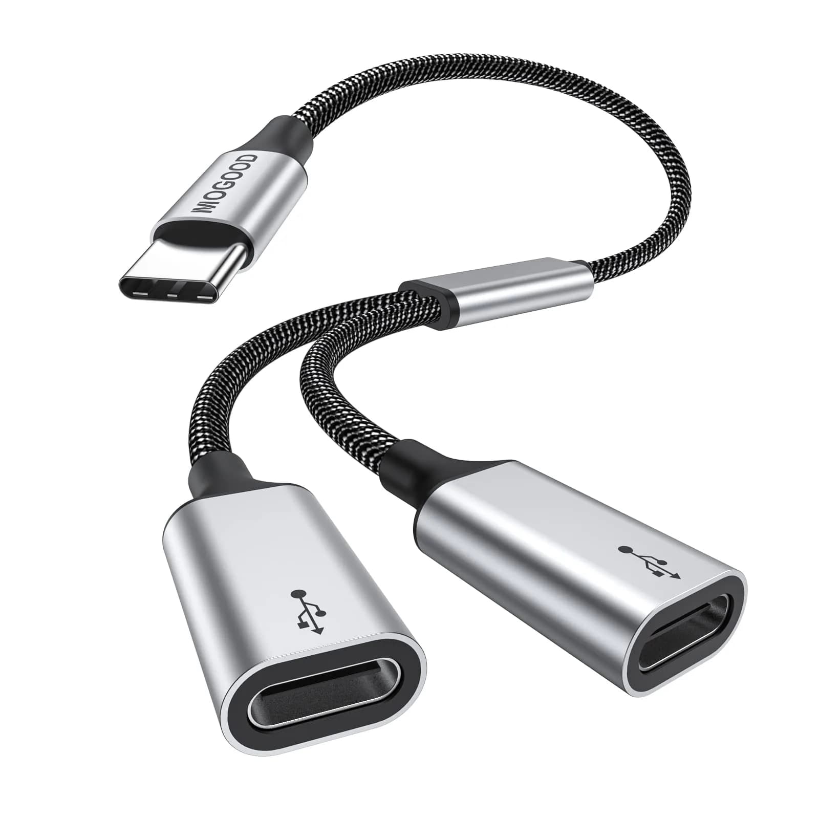 MOGOOD USB C to Dual USB C Y-Cable 10cm (3.9in) | Data Transfer & Low Power Charging — Silver