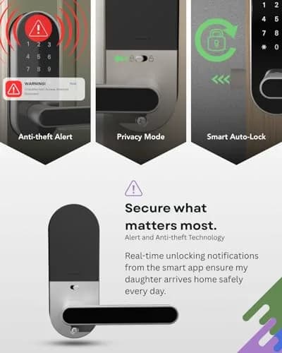 Dermum Smart Digital Door Lock with Handle & Keypad, Fingerprint Biometric Deadbolt - Silver thumbnail 7