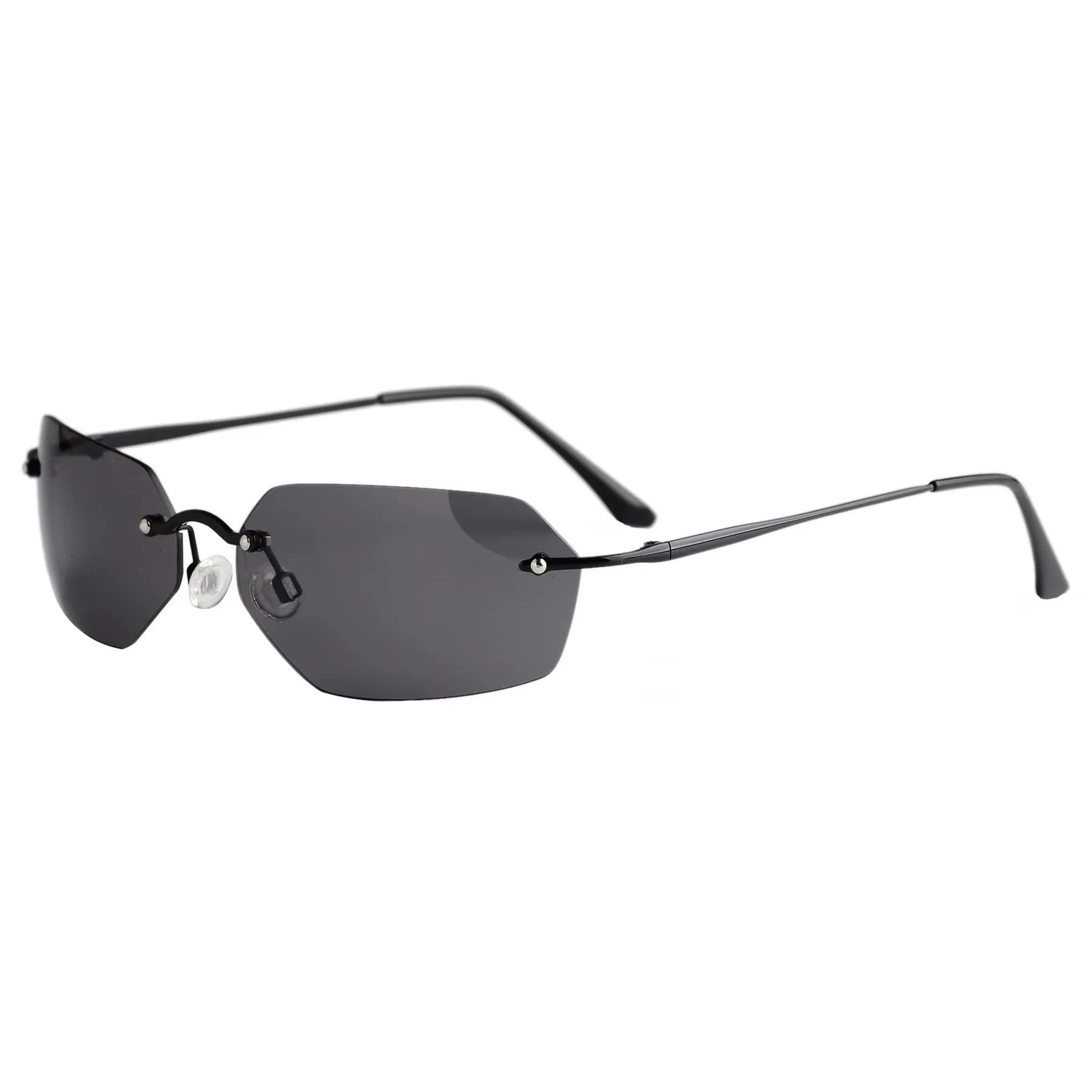 RCXKOOM Agent Smith Matrix Sunglasses | Polarized Square Rimless Metal Frame 62mm Lens — Agent Smith Style Black