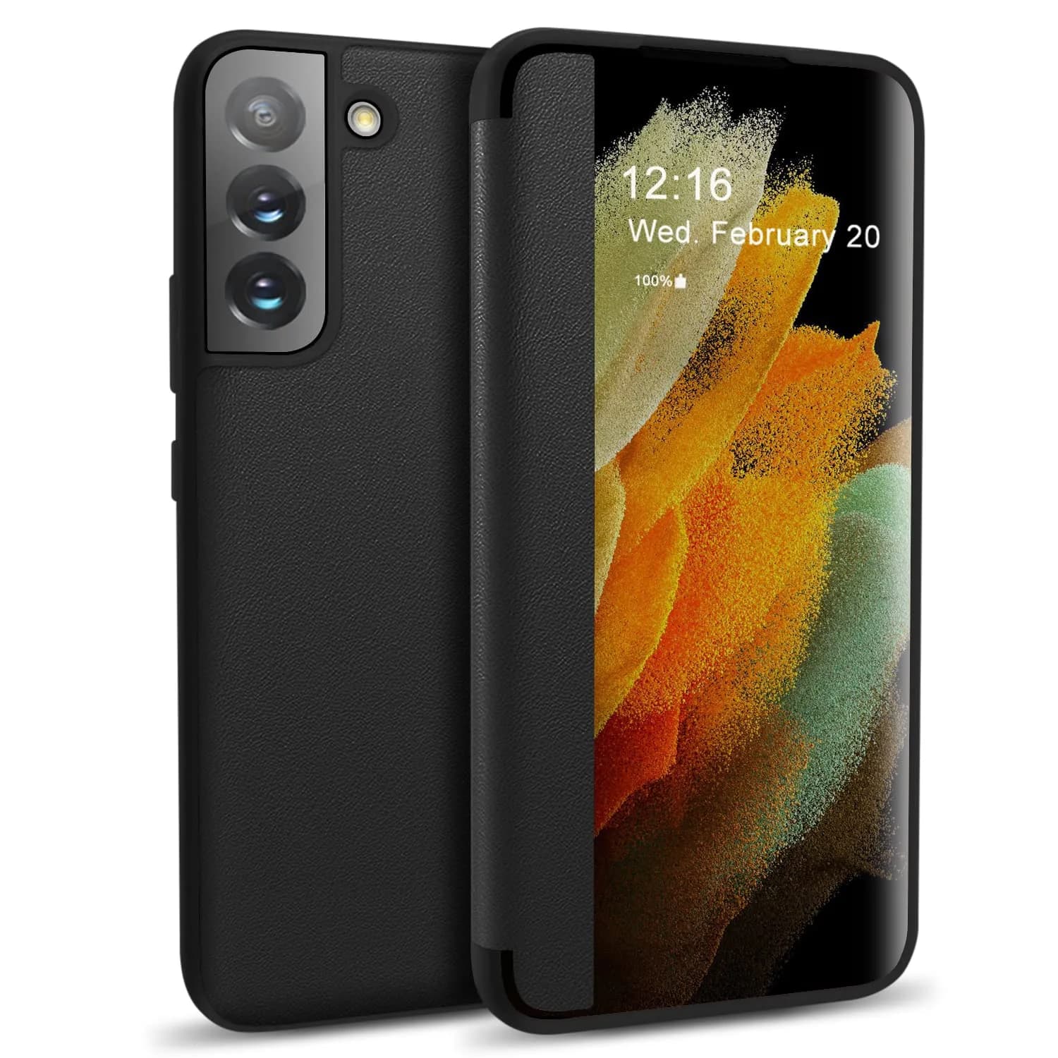 ZUSLAB Flip Case for Samsung Galaxy S22+ 6.6'' 2022 | Black Translucent Matte PC Folio with Window View - main product image