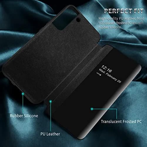 ZUSLAB Flip Case for Samsung Galaxy S22+ 6.6'' 2022 | Black Translucent Matte PC Folio with Window View thumbnail 4