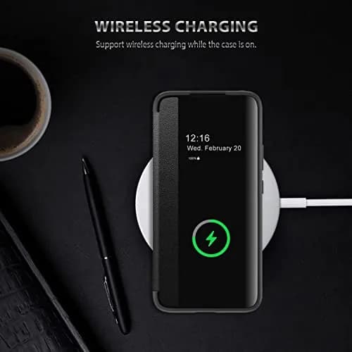 ZUSLAB Flip Case for Samsung Galaxy S22+ 6.6'' 2022 | Black Translucent Matte PC Folio with Window View thumbnail 5