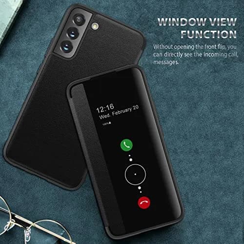 ZUSLAB Flip Case for Samsung Galaxy S22+ 6.6'' 2022 | Black Translucent Matte PC Folio with Window View thumbnail 2