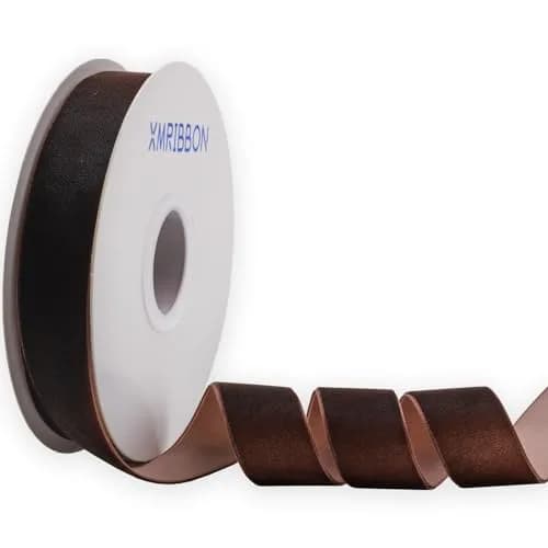 XMRIBBON Coffee Velvet Ribbon Single Sided 1 Inch x 10 Yards | Soft Nylon Craft Ribbon thumbnail 1
