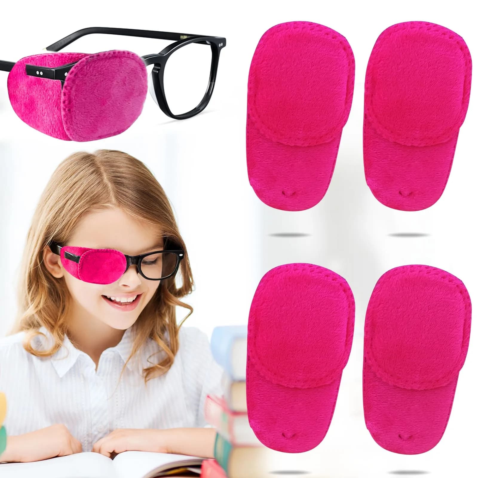 THSIREE Black 4pcs Medical Eye Patches for Glasses | Amblyopia & Lazy Eye Treatment — Pink