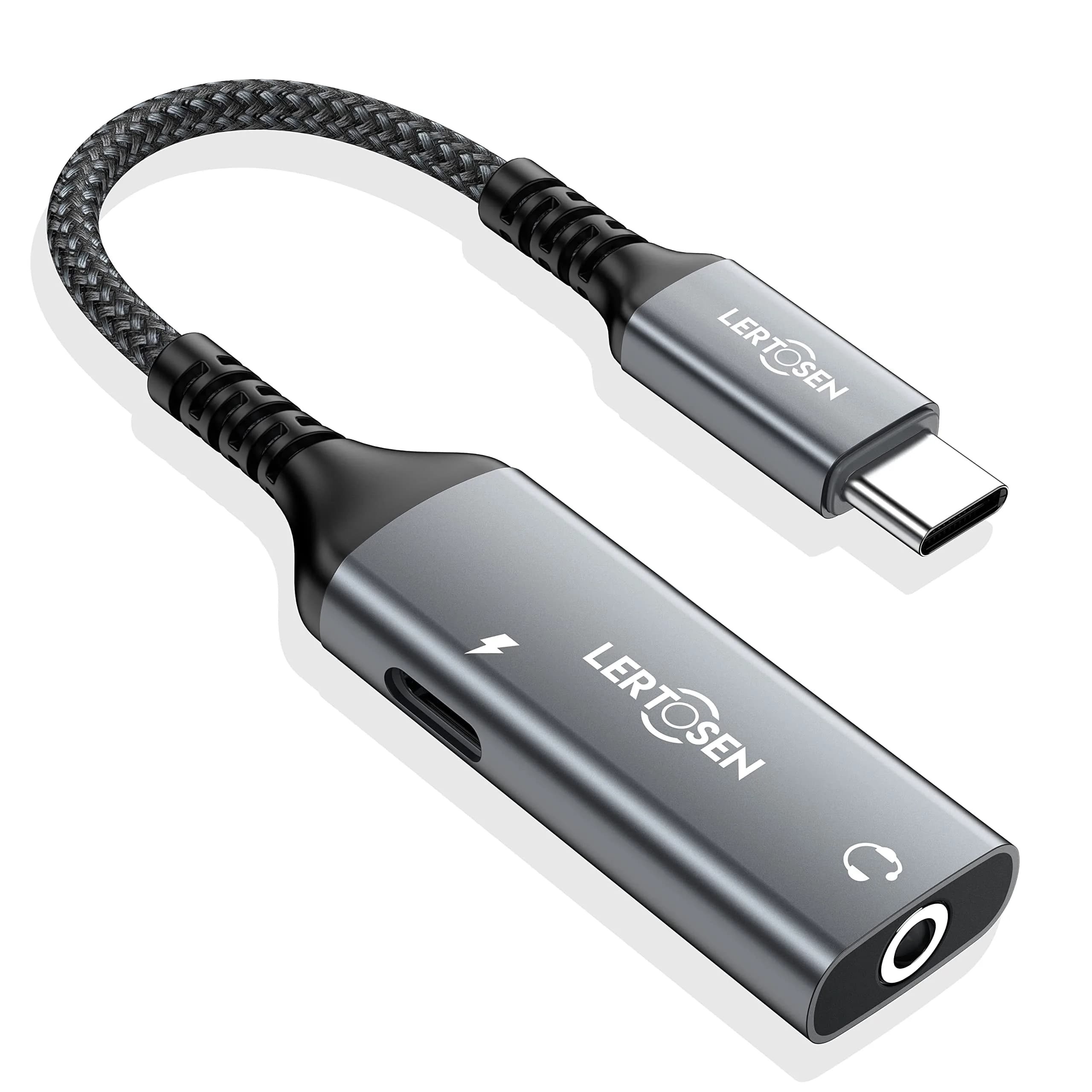 LERTOSEN USB C to 3.5mm Headphone Jack & Charger Adapter | Hi-Res Audio & 60W PD Fast Charging
