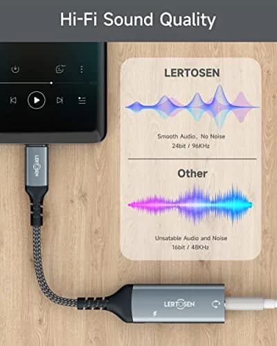 LERTOSEN USB C to 3.5mm Headphone Jack & Charger Adapter | Hi-Res Audio & 60W PD Fast Charging thumbnail 5