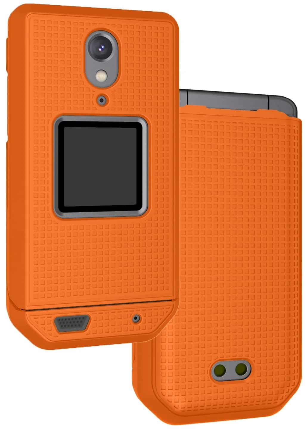 Nakedcellphone Grid Series Black Flip Phone Case for CAT S22 | Hard Polycarbonate with Matte Grip — Orange