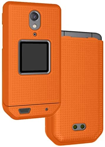 Nakedcellphone Grid Series CAT S22 Flip Phone Case - Bright Orange | Protective Hard Shell Cover thumbnail 1