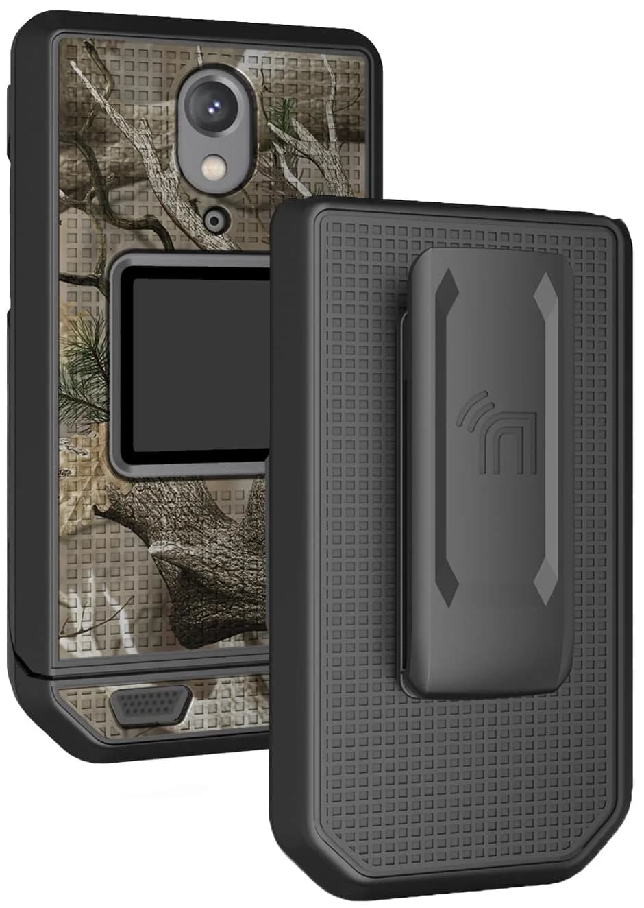 Nakedcellphone Combo for CAT S22 Flip Phone Case with Belt Clip - Blue | Slim Polycarbonate Cover & Rotating Holster — Camo