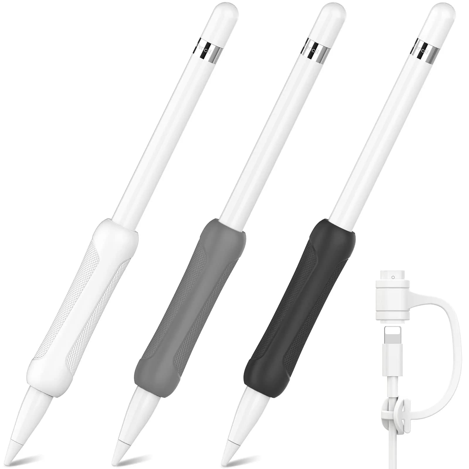 NIUTRENDZ Silicone Grip for Apple Pencil 2nd Gen & USB-C, 3 Pack Ergonomic Protective Sleeve | Beige + Khaki + Brown — Grey + Black + White