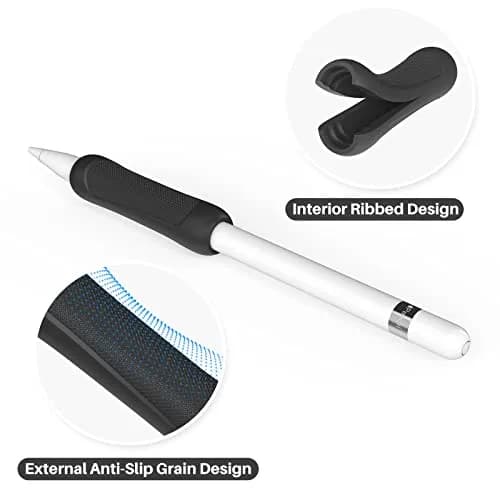 NIUTRENDZ 3 Pack Silicone Grip for Apple Pencil 1st Generation, Grey + Black + White | Ergonomic Sleeve for Comfortable Writing thumbnail 4