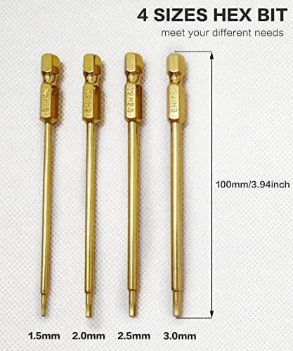 Raflot RC Hex Bit Set 1.5mm, 2.0mm, 2.5mm & 3.0mm | Titanium Coated, High Hardness (100mm Length) thumbnail 5