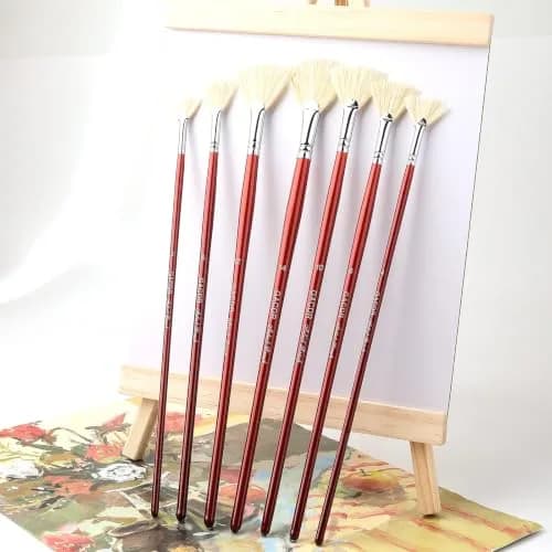 GACDR Fan Brush Set, 7 Hog Bristle Brushes for Acrylic & Oil Painting | Natural Hog Bristle, Long Wood Handles thumbnail 7