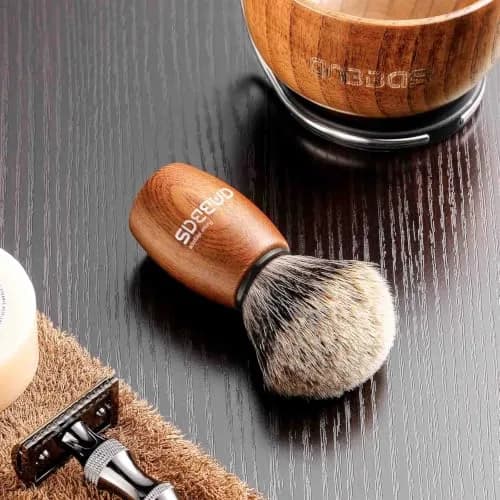 Anbbas 3-in-1 Badger Hair Shaving Brush Set with Stand and Lathering Bowl | Smooth Wet Shave for Men thumbnail 4