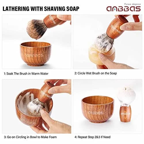 Anbbas 3-in-1 Badger Hair Shaving Brush Set with Stand and Lathering Bowl | Smooth Wet Shave for Men thumbnail 8