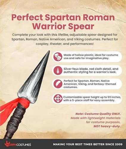 Nicky Bigs Novelties Spartan Warrior Spear, 1.5m | Costume Prop for Adults thumbnail 2