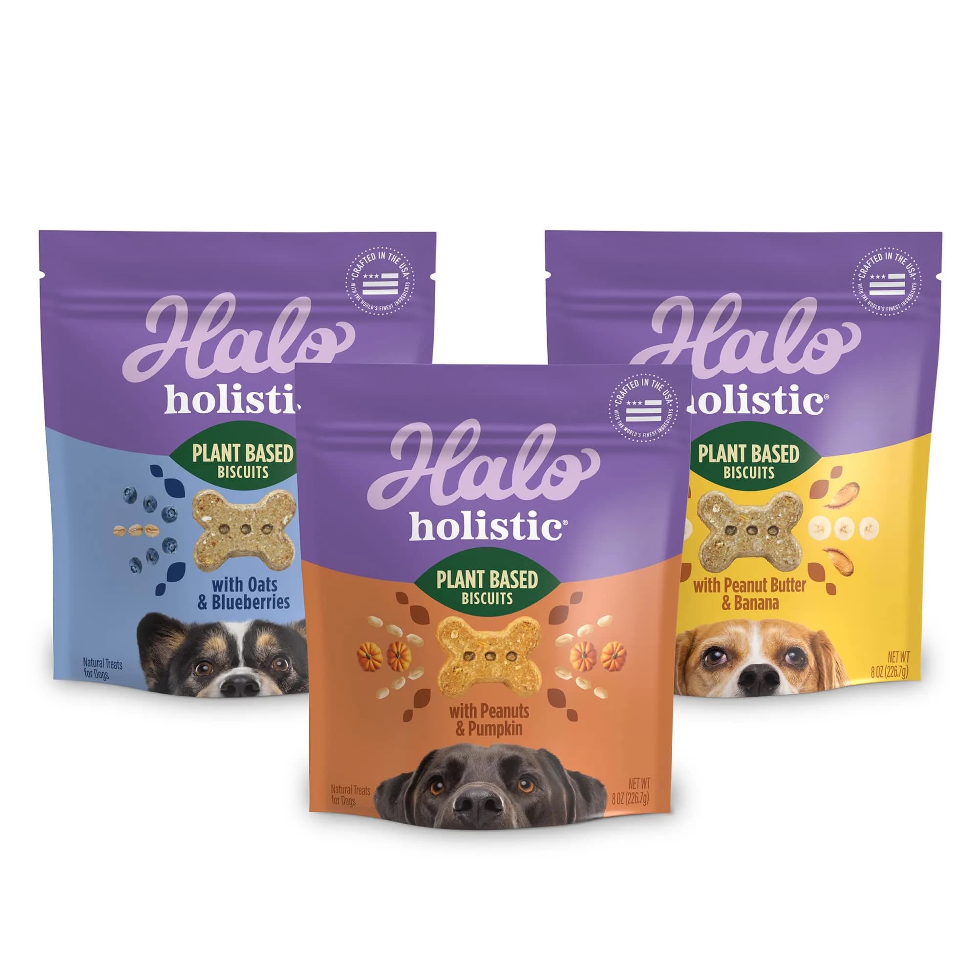 Halo Plant-Based Dog Treats Variety Pack 8 oz | Crunchy, Vegan & All-Natural Dog Snacks - main product image