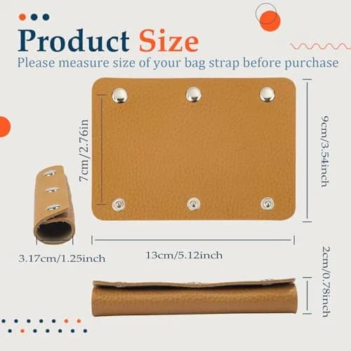 IUAQDP 2-Piece Handbag Handle Wrap Cover, Black | Durable PU Leather & Brass Clasp thumbnail 2