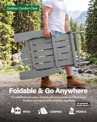 MXIMU Folding Adirondack Chair for Outdoor | Easy Assembly & Comfortable Seating thumbnail 5