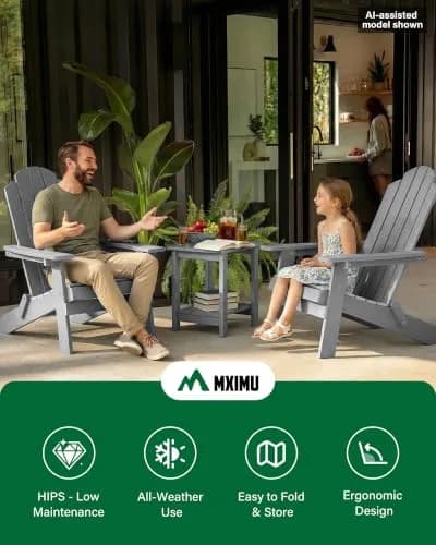 MXIMU Folding Adirondack Chair for Outdoor | Easy Assembly & Comfortable Seating thumbnail 7