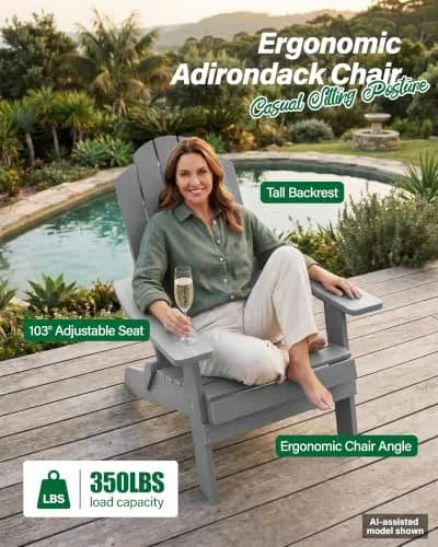 MXIMU Folding Adirondack Chair for Outdoor | Easy Assembly & Comfortable Seating thumbnail 3
